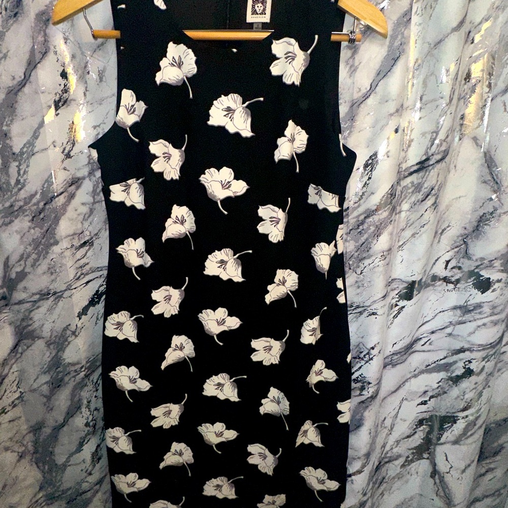 Anne Klein Black Mini Dress with White Floral Sleeveless Coastal Grandma 6 - Picture 7 of 12